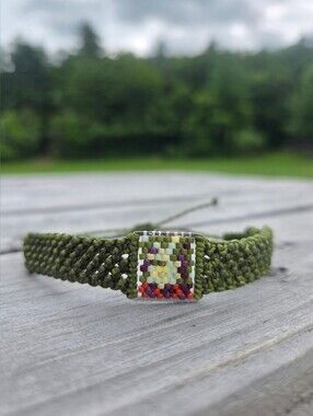 009 New Handmade Sage Bohème Blue Macrame Bracelet with Miyuki Beaded Accent